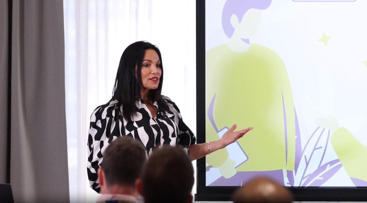 Hilary Saxton keynote with audience